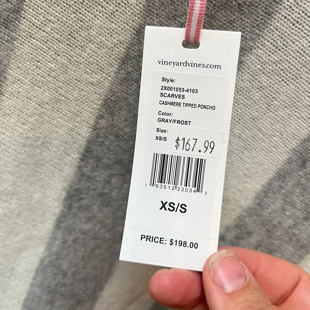 Vineyard Vines Cashmere Tipped Poncho Gray Frost Striped Wrap 2X001053-4103 XS/S
